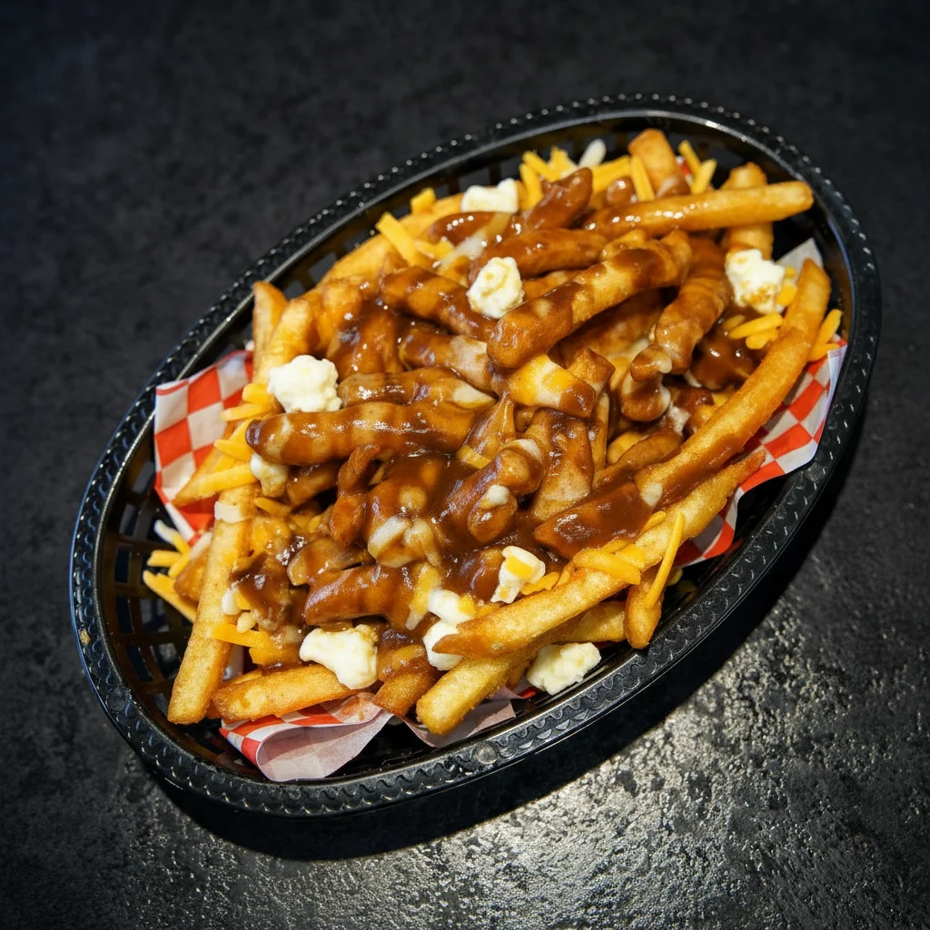 Classic Canadian Poutine with gravy and cheese curds at Ring A Wing